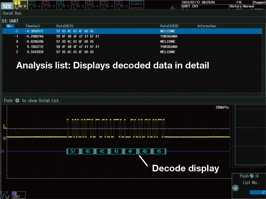 Figure 9. UART trigger and analysis function