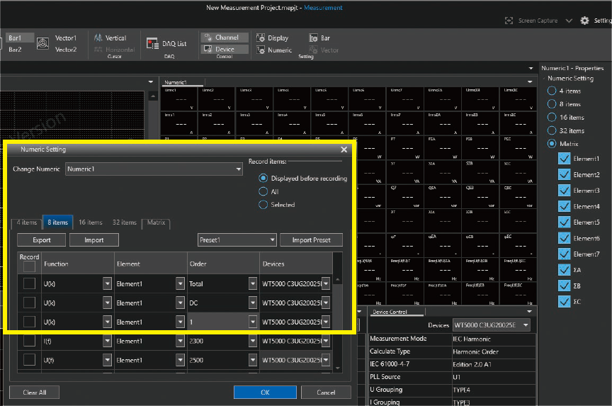 Figure 11. Example of setting numerical parameters