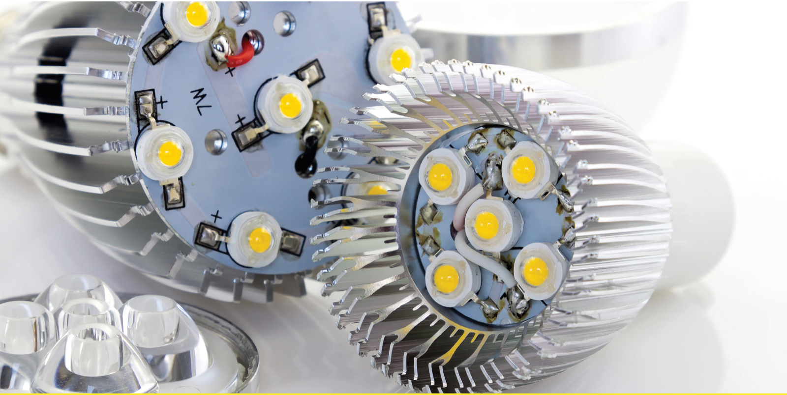 Close-up of LED array under test, illustrating an SMU electronic-load application