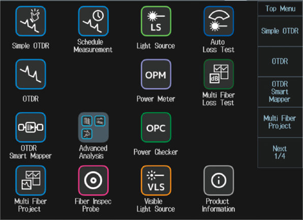 Function icons in the main menu