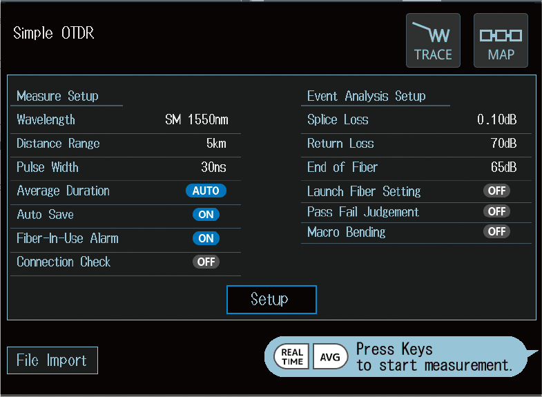 Start measurement with a single button from the settings screen