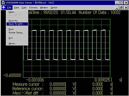 ASCII形式に波形データを保存