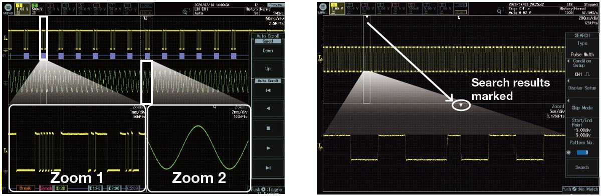 Waveforms Zoom and Search | DLM5000HD High-Definition Oscilloscope | Yokogawa Test&Measurement